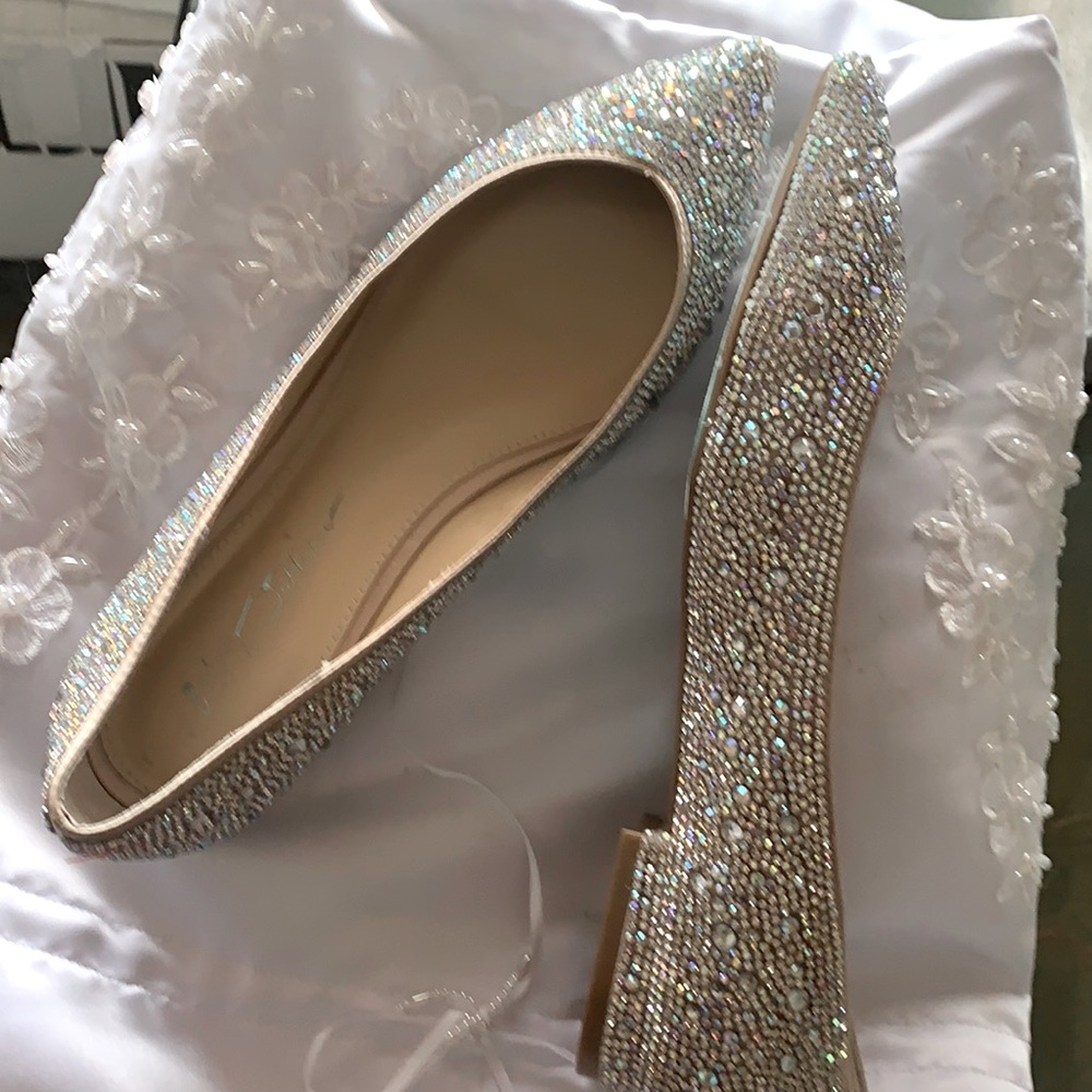 Betsey Johnson flats covered in rhinestones! Worn one time.